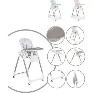 Moni Kinderhochstuhl Bueno faltbar mehrfach verstellbar Doppeltablett Räder Gurt grau - Grau