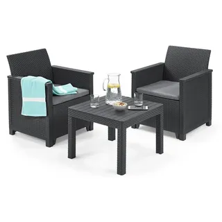 Dmora Garten-Lounge-Set Petawawa, Schwarz-Anthrazit, 2-Sitzer und ein Tisch - Schwarz