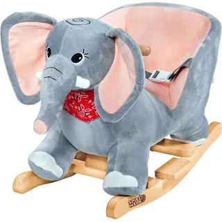 DEUBA Spielwerk® Schaukeltier Elefant inkl. Sound Effekt Sicherheitsgurt Plüsch Schaukel Wippe Kinder Baby Spielzeug Balancetraining besonders weich Schaukelpferd