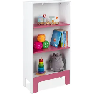 Relaxdays Kinderregal, 3 Fächer, HxBxT: 91x48x24 cm, für Bücher & Spielsachen, Spielzeugregal Kinderzimmer, weiß/rosa