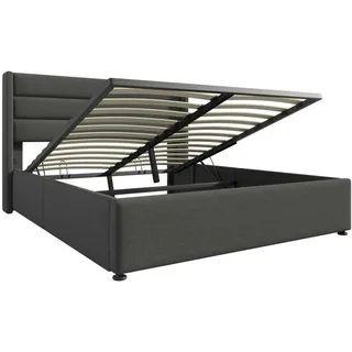 Merax Flieks Polsterbett 160x200cm, Boxspringbett Doppelbett mit Stauraum und Lattenrost, Hydraulisches Stauraumbett Jugendbett Funktionsbett, Leinen, Grau - Grau