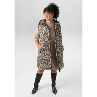 Steppweste ANISTON PLUS, Damen, Gr. 52, schwarz (schwarz, beige, sanftes weiß, braun), Steppware, Obermaterial: 100% Polyester. Futter: 100% Polyester, gemustert, figurumspielend kniebedeckend, Westen Steppweste, im aktuellen Leoprint