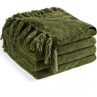 LONG CREATE Chenille-Überwurfdecke für Couch, 127,7 x 152,4 cm, weiche, gemütliche Überwurfdecke mit Fransenquaste für Bett, Sofa, Stuhl, leicht, gestrickt, dekorativ, Bauernhaus, Boho-Überwurf, Decke