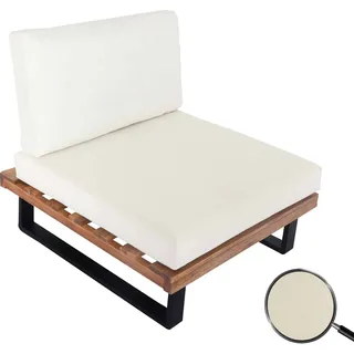 Lounge-Sessel HWC-H54, Garten-Sessel, Spun Poly Akazie Holz MVG- Aluminium hellbraun, Polster cremeweiß - Weiß