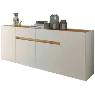 Furn.Design Sideboard weiß, Eiche Wotan 220 cm, Kommode mit 8 Fächern , Holzwerkstoff , Nachbildung,Eiche , Uni, Holz Optik , 4 Fächer , 220x87x40 cm , Kleinmöbel, Kommoden, Sideboards
