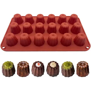 duoyif Silikonform Cannelés Backform, 32x35mm 18 Löcher Bordelais Cannelés Form, Cannelés Mousseform Kleine Blumen Brotbackform, Kuchenform Silikon Für Schokolade Kuchen Brot Pudding (Braun, H32mm)