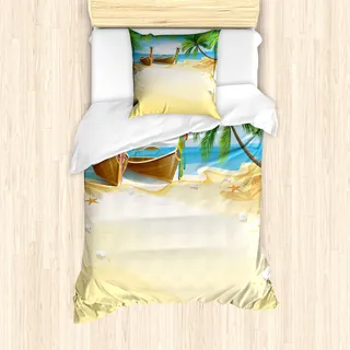 ABAKUHAUS Strand Mantele, Paradise Island Tropical, Milbensicher Allergiker geeignet mit Kissenbezügen, 135 cm x 200 cm - 80 x 80 cm, Mehrfarbig