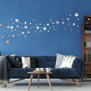 Spiegel Wandaufkleber Sterne, 40 Pcs 3D wandtattoo sterne Abnehmbarer Stern 3D Wandtattoo Spiegel Sterne Silberstern Acrylstern spiegelwand deko für Wohnzimmer Schlafzimmer Dekor