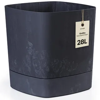 KONZEPT Blumentopf groß 28 L, Übertopf für innen & außen, Beton-Optik matt, mit Drainagelöchern, Schwarz