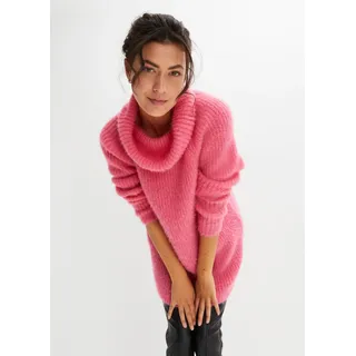 Rollkragenpullover BONPRIX, Damen, Gr. 44/46 (L), rosa (pink), Strick, Obermaterial: 100% Polyester, unifarben, lässig geschnitten ca. Mitte Oberschenkel, Rundhals, Raglanärmel Strickkante, Pullover Rollkragenpullover, in kuscheliger Strickqualität, mit weitem Rollkragen, Seitenschlitze
