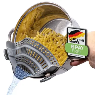 Netrox – Schnappsieb aus Silikon – Nudelsieb Aufsatz zum Einhängen in Topf & Pfanne – BPA-frei, spülmaschinenfestes Küchensieb Sieb – Abtropfsieb als Abgießhilfe für Töpfe Topfsieb - grau groß