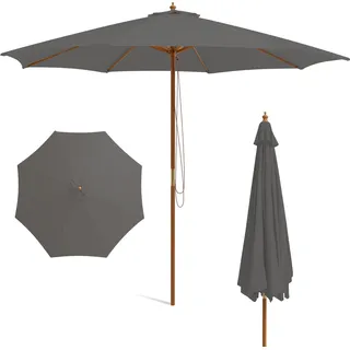 COSTWAY Sonnenschirm 300 cm, Gartenschirm aus Holz, Balkonschirm, Terrassenschirm, Marktschirm für Garten, Balkon, Terrasse, Pool, Grau - Grau