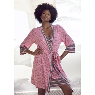 Kimono, Damen, Gr. 44/46, pink (pink gemustert), Single-Jersey, VIVANCE DREAMS BY LASCANA, bedruckt, Kurzform, Hausmäntel Kimono, in schönem Ethno-Design