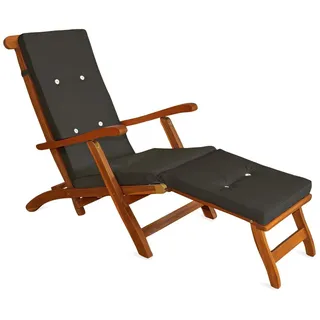 CASARIA® Sonnenliege Holz inkl. Auflage Anthrazit FSC®-zertifiziert Akazie 160kg Belastbar Klappbar Rückenlehne Verstellbar Gartenliege Balkon Garten Liege Wetterfest 169x54cm - Grau