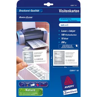 AVERY Zweckform C32011-500 vorbedruckbare Superior Visitenkarten, blanko (5.000 Stück, 200g, 85x54 mm, einseitig bedruckbar, matt weiß, 500 Blatt) für Pre-Print-Verfahren geeignet, 5.000 Karten
