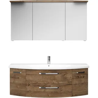 Saphir Badmöbel-Set "Serie 4010 2-teilig Keramik-Waschtisch mit LED-Spiegelschrank" Set, eiche ribbeck quer nachbildung