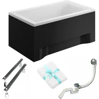 Aqua For You | Polimat Badewanne Capri - 100x70cm - Schwarze Abdeckung - Syphon Inklusive – Acryl – mit Verkleidung - Schwarz