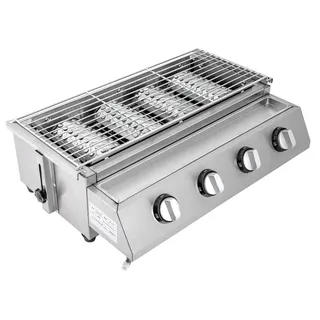 Gasgrill - Tischgrill mit 4 Brennern - Edelstahl - LPG Gas - Grillplatte 58 x 40 x 20 cm - Hellgrau - Hellgrau