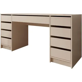 Mirjan24 Schreibtisch Ada Bis, Schlafzimmer Kosmetiktisch mit neun Schubladen (Farbe: Sandbeige) - Beige