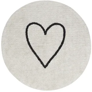 Beliani Kurzflor-Teppich Beige 140 cm Heart , Beige, Schwarz , Textil , Rund , 140x140 cm , Teppiche und Böden, Teppiche, Hochflorteppiche & Shaggys