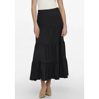 Maxirock ONLY "ONLMAY MAXI SKIRT", Damen, Gr. M, schwarz, Jersey, Obermaterial: 100% Baumwolle, unifarben, figurbetont knöchelfrei, Röcke Maxirock, Baumwolle, mit Volant