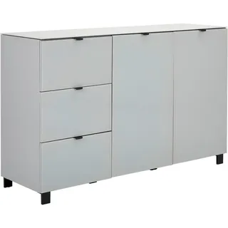 Hom`in Sideboard , Grau, Hellgrau , Metall , 2 Fächer , 3 Schubladen , 165x105.1x52.5 cm , Beimöbel erhältlich, Abdeckplatte aus Glas , Wohnzimmer, Wohnwände, Wohnwand-Serien