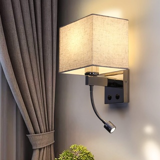 ZMH Wandleuchte Innen Wandlampe Schlafzimmer - Leselampe Bett E27 Bettlampe Wohnzimmer Modern Schlafzimmerlampe Stoffschirm Schwenkbar Nachttischlampe Wand für Flur Hotel