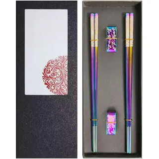 Essstäbchen Edelstahl,Guador 2 Paar Essstäbchen Spülmaschinenfest Mit Halter Chopsticks Regenbogen Stäbchen Zum Essen Sushi Chinesische Stäbchen Ess Stäbchenessstäbchen Edelstahl