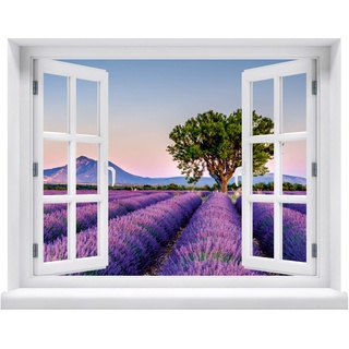 Wandtattoo - Fenster mit Aussicht auf Lavendelfeld 120 x 94 cm – Wandsticker