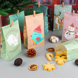 24 Stück Adventskalender zum Befüllen mit 24 Aufkleber und 25 Klammer | Bunt Papiertüten für Kindergeburtstag Papier Candy Tüten für Weihnachtsgeschenken Verpacken Kindergeburtstag Hochzeit Party