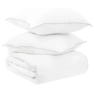 vidaXL Bettwäsche-Set mit Kissen Weiß 140 x 220 cm Polyester, Bambus - Weiß