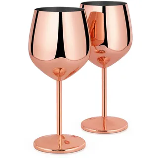 Livole Cocktailgläser aus Edelstahl, Rotweingläser mit Stiel, Unzerbrechlich Weingläser, 18Oz 550ml Sektgläser, Champagner Gläser Set für Partys, Picknicks, Camping, Roségold (2er Pack)