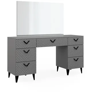 Vicco Schminktisch Anett Grau 150 cm mit 7 Schubladen, - Grau