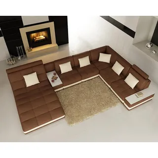 wohnlandschaft sitz eck polster leder garnitur couch u form eckgarnitur big xxl - Braun