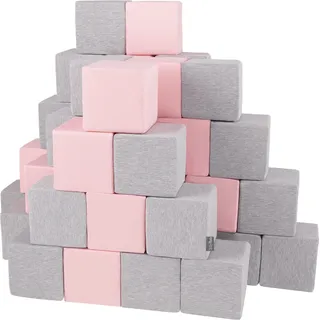 KiddyMoon schaumstoff würfel für baby weiche blöcke 48 stücke schaum spielzeug montessori-spielzeug mit schaum und viel spaß für kinder, hergestellt in der eu, blöcke: hellgrau-pink
