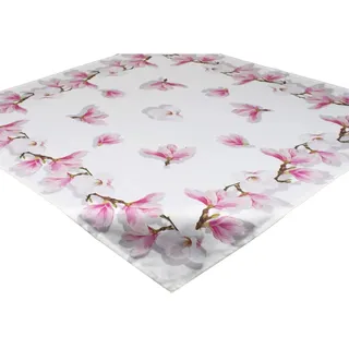 Tischdecke Magnolie, weiß, 85x85 cm, Mitteldecke für Frühling Sommer