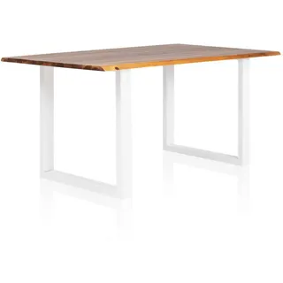 SalesFever Tisch mit Baumkante 90 x 75 x 180 cm naturbelassen/weiß