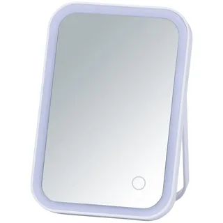 Wenko LED-Standspiegel Arizona, Kosmetikspiegel mit LED-Beleuchtung, Schminkspiegel schwenkbar, ideales Schminken & Rasieren, Touchfunktion für dimmbare Helligkeit, batteriebetrieben, 4 x 22 x 15 cm