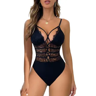 Buitifo Damen Sexy Body Ein Stück Babydoll Dessous Spitze Teddy Negligee(Black,M)