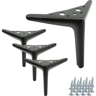 Elegantes 4er-Set Möbelbeine Anker aus schwarzem Metall, Höhe 15 cm - ideal für Sofas, Sessel und TV-Möbel, mit schützenden Kunststoffgleitern für den Boden. - Schwarz