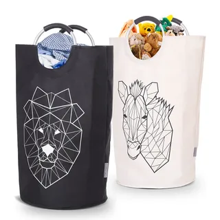 WELLENBORG® 2er Set Faltbarer Wäschekorb faltbar groß - Dunkler Wäschesammler wasserdicht Wäschesack Spielzeugkorb groß faltbarer Korb Wäschekörbe Wäschetonne Kinderzimmer Wäschesäcke Flaschensammler