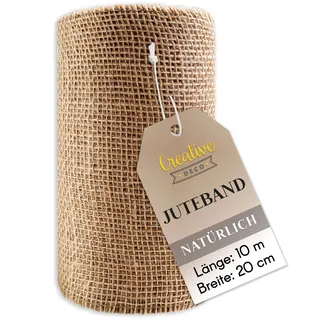 Creative Deco Juteband Jute Tischläufer Rolle 20 cm x 10 m | Hochzeitsdeko | Dekoration | Breit Naturbrauner Stoff | Kunst und Handwerk | Jutestoff Tischband | Dekorativer Boho Band