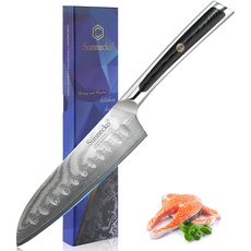 Sunnecko 13cm Santoku Messer Damaststahl, Küchenmesser Damastmesser klein Scharfes Kochmesser Japanischer VG-10 Cored & 73-Schichten Damast Klinge G10 Griff Messer Scharf - Elite Series.