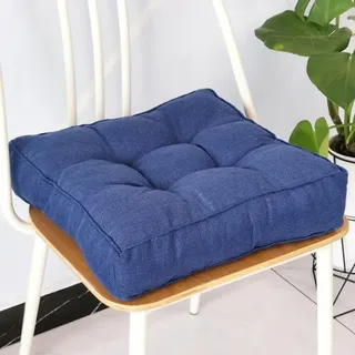 Sitzkissen Stuhlkissen 45x45x9cm für Indoor und Outdoor aus Baumwolle Dicke Polsterung Steppkissen/Bodenkissen, Stuhl Sitzpolster Passt für Haus, Garten, Büro und Autositze,Dunkelblau