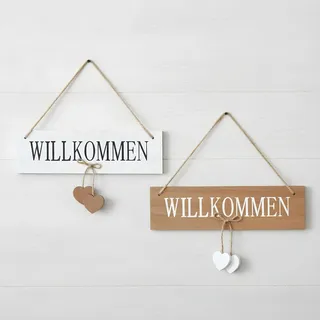 2er Set Willkommensschilder MDF Holz Herz Türschild Willkommen Landhaus Deko Wandschild Türhänger Begrüßung Dekoration