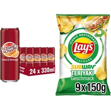 Erfrischend und Knusprig: SCHWIPSCHWAP Das Original Cola & Orange (24x0,33L) & Lay's Subway Chicken Terriyaki (9x150G), Cola Geschmack trifft auf herzhafte Chips