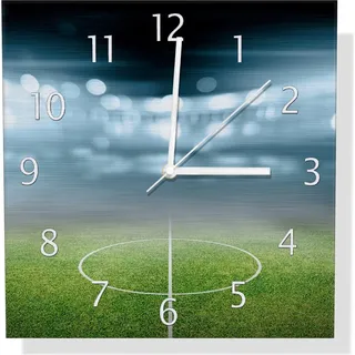 Wallario Design Wanduhr Fußball Stadion Mittellinie II aus Aluverbund, Größe 30 x 30 cm - Schwarz