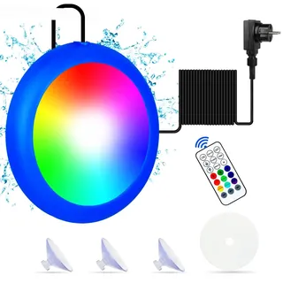 COOLWEST LED Poolbeleuchtung für Stahlwandpool, 10W RGB Poolscheinwerfer LED Magnet mit Fernbedienung und Saugnapf, IP68 Wasserdicht Pool Lampen für Aufstellpool, 12V DC, 3 Timer-Optionen, 7M Kabel