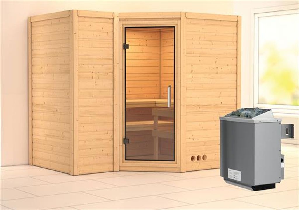 Bild von Sauna Sahib 2 40mm Eckeinstieg, 9 kW Ofen integrierte Steuerung,