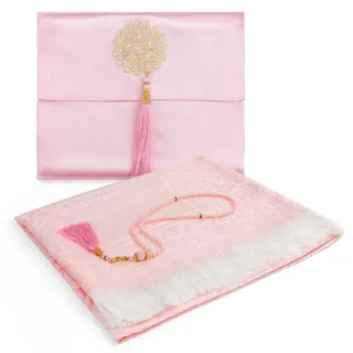 TaleMoon Muslimischer Gebetsteppich Rosa mit Gebetsperlen Stoff-Tasche,Prayer Mat für Frauen,Ramadan,Bayram Geschenke,Islamische Gebetsmatte,Seccade Namaz,Sajadah,Janamaz,Gebet Teppich Matte